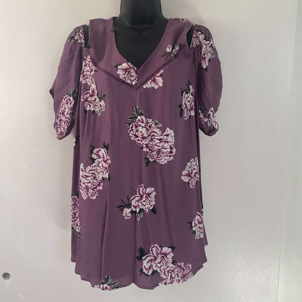 Torrid Purple Floral Cold Shoulder Top